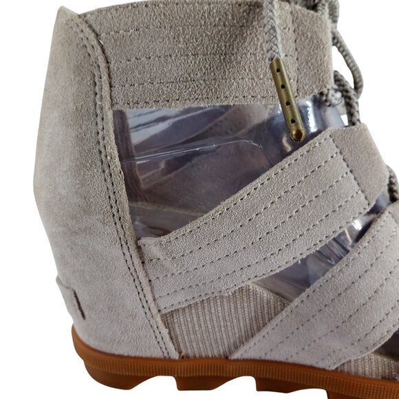 Sorel Joanie II Wedge Lace Up Leather Sandals Size 6.5 Beige Gladiator Kinetic - Picture 11 of 12